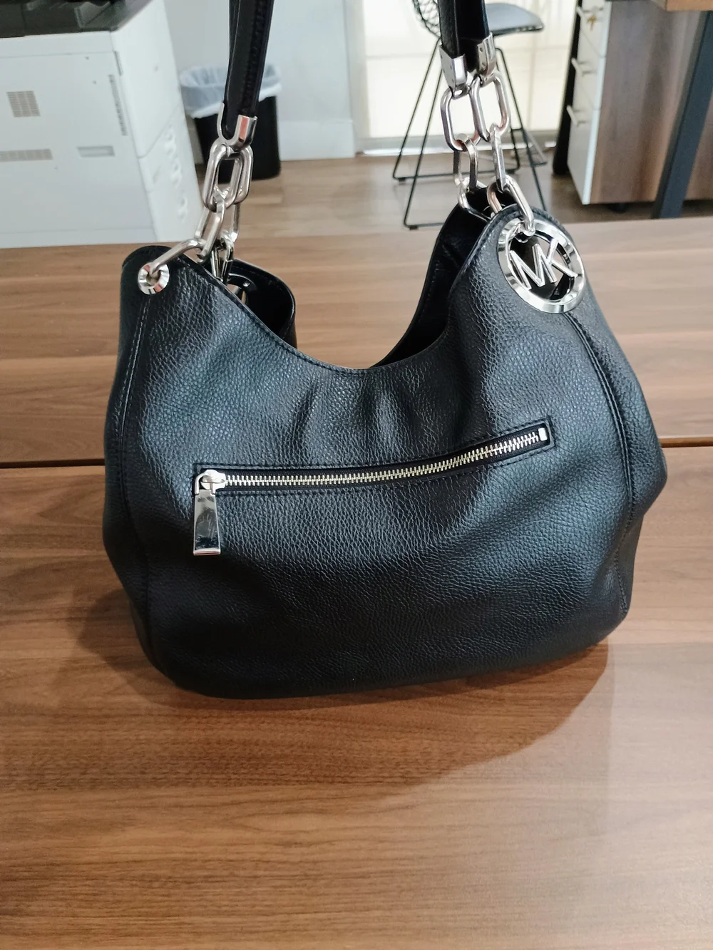 Michael Kors Black Pebbled Leather Hobo with Silver Hardware